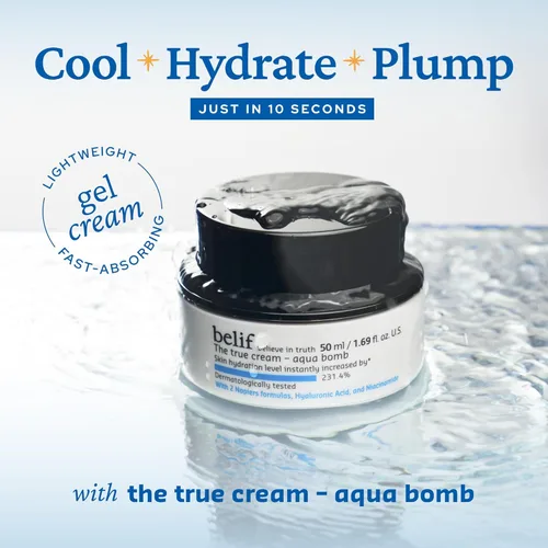 Vista 2 de belif Aqua Bomb – Hidratante diario de niacinamida, crema facial ligera y rellenante con ácido hialurónico y escualano, efecto refrescante, cuidado