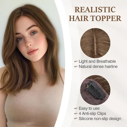 Vista 126 de Rich Choices Pelucas con topper de cabello para mujeres, cabello humano real 100% Remy, sin flequillo, para mujeres con adelgazamiento en la parte