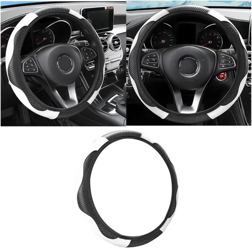 Vista 14 de Osilly Funda de volante de cuero PU de fibra de carbono de 15 pulgadas Negro