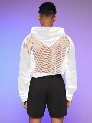 Vista 5 de Floerns Sudadera corta con capucha y cordón para hombre, manga larga, hombros caídos, con cordón