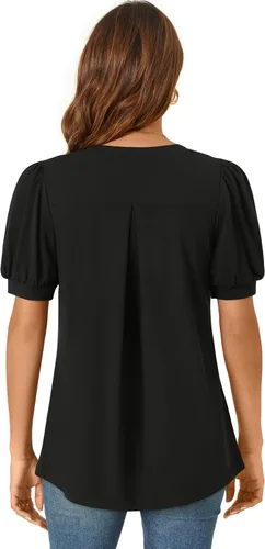 Vista 5 de Anyally Blusa casual de verano para mujer, manga corta, plisada, para el trabajo