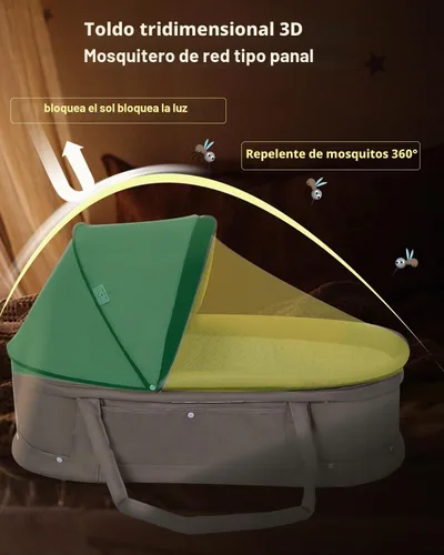 Vista 2 de Cuna de viaje para bebé portátil con dosel 2 en 1 para recién nacido - verde