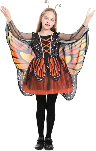Vista 6 de Seasons Disfraz de mariposa de belleza, disfraz de Halloween naranja para niñas