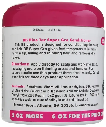 Vista 2 de Pine Tar Super Gro - Bono para cabello y cuero cabelludo, 6 onzas, 6.0 onzas