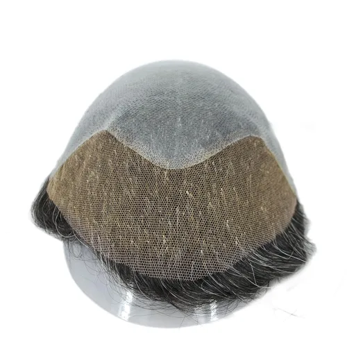 Vista 2 de Toupee para hombres, sistema de cabello gris al 20%, línea capilar invisible, color negro natural, sistema de unidad de cabello 1B20