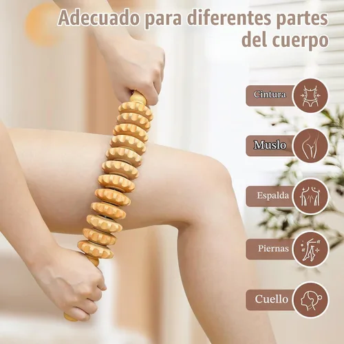 Vista 2 de Herramientas de rodillo de masaje de terapia de madera curvada, masajeador de drenaje linfático de madera, herramienta de masaje para celulitis