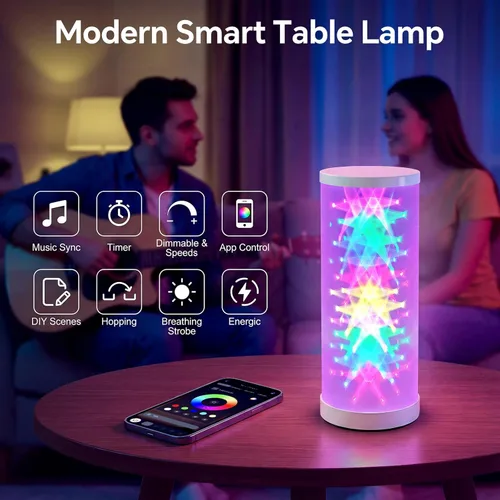 Vista 4 de WORLD WIN Prism Glow - Lámpara de mesa RGB – Luz nocturna inteligente que cambia de color para dormitorio, sala de estar y configuración