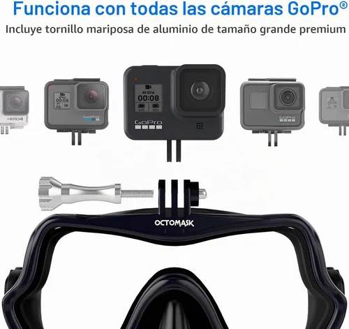 Vista 2 de Máscara de buceo sin marco con soporte para todas las cámaras GoPro Hero para buceo, esnórquel, apnea