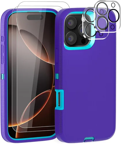 Vista 9 de Funda para iPhone 13 Funda 6.1" con Soporte Plegable y Clip para Cinturón con 2 Protectores de Pantalla + 2 Protectores de Lente de Cámara, Cubierta