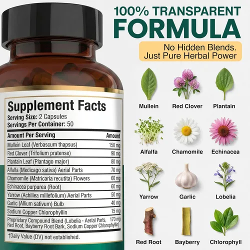 Vista 6 de Suplementos de drenaje linfático, 100 cápsulas veganas, suplementos de apoyo linfático a base de hierbas con equinácea y diente de león para alivio
