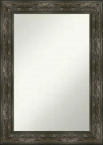 Vista 111 de Amanti Art Espejo de baño marrón para sobre fregadero, 26 x 26 pulgadas, espejo de tocador cuadrado marrón rústico Alexandria, marco de madera
