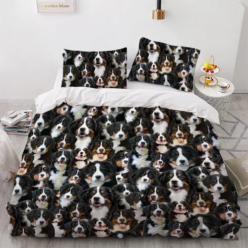 Vista 8 de Airedale Terrier - Juego de funda de edredón con estampado de cara de perro, juego de ropa de cama de 3 piezas, juego de funda de edredón suave