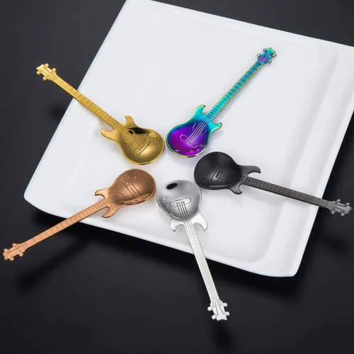 Vista 8 de Juego de cucharas de guitarra de acero inoxidable, cucharas de café Demitasse para expreso, 5 unidades Solike