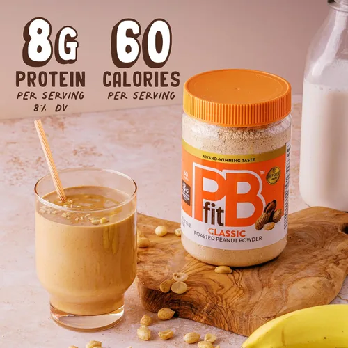 Vista 2 de PBfit Mantequilla de maní clásica en polvo de 15 onzas, mantequilla de maní en polvo para untar de cacahuetes tostados reales, 8g de proteína 8% DV
