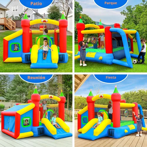 Vista 5 de WELLFUNTIME Casa Inflable para Saltar, Castillo Hinchable con Tobogán y Soplador, Brincolín para Niños con Alberca de Pelotas
