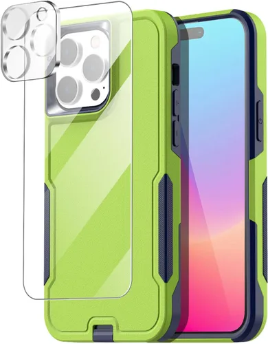 Vista 10 de AICase Funda resistente compatible con iPhone 15 Pro con protector de vidrio + lente de cámara, resistente de 3 capas de protección de grado