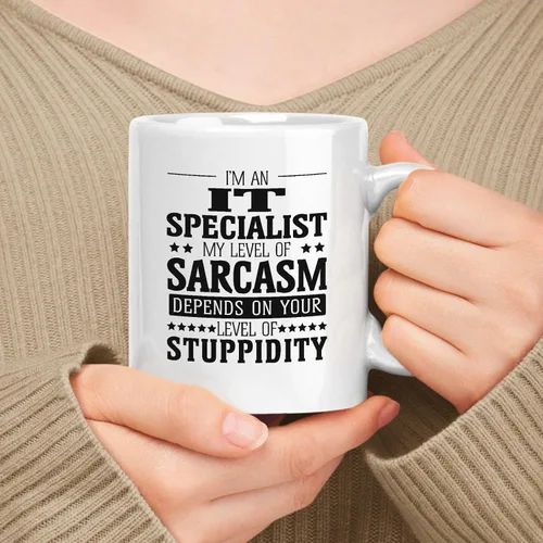 Vista 13 de Taza de cerámica blanca de regalo para administrador de 11 oz, 15 onzas, mi nivel de sarcasmo depende de tu nivel