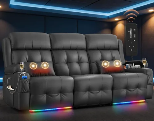 Vista 70 de Sofá de Dos Plazas Reclinable, Sofá Reclinable de Masaje con Gran Capacidad de Peso, Silla de Dos Plazas para RV en Liquidación con Consola, USB