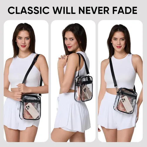 Vista 7 de JOWURY Bolso cruzado transparente para mujer, bolso de concierto aprobado por estadios para festivales de música y eventos deportivos, Negro
