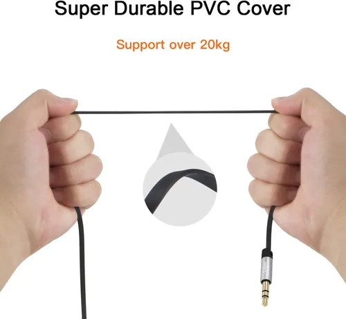 Vista 2 de CableCreation Cable auxiliar, cable estéreo de audio auxiliar plano de 6 pies/5.9 ft de 0.138 in 90 Degree Right Angle Compatible with Car, Home