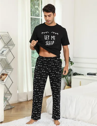 Vista 3 de EISHOPEER Bonito conjunto de pijama para mujer estampado, manga corta, pantalones largos, pijamas