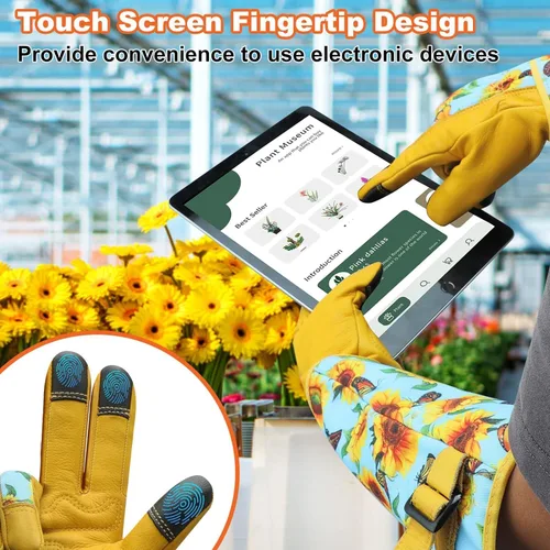Vista 7 de DLY Guantes de jardinería para mujeres, guantes para rosas resistentes a espinas, guantes largos de jardín para mujeres, guantelete de cuero vacuno