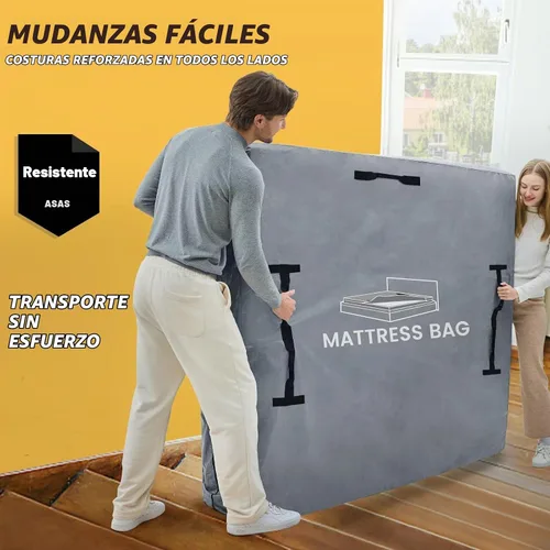 Vista 12 de Bolsas de colchón para mudanza y almacenamiento, protector de colchón impermeable, funda de colchón Cal King con 8 asas resistentes y cremallera Gris