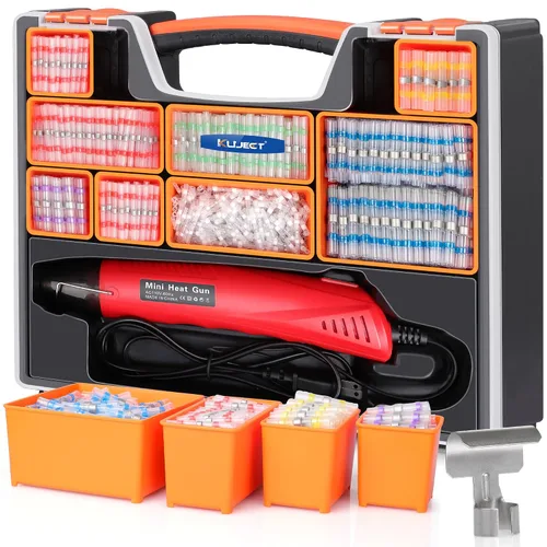 Vista 9 de Kuject Pistola de calor para tubos retráctiles, 820 conectores de alambre de sellado de soldadura y kit de tubos termorretráctiles, kit