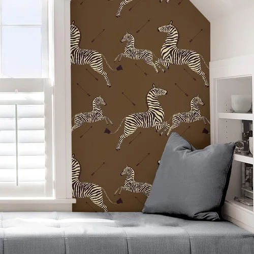Vista 5 de NuWallpaper x Scalamandre Safari - Papel tapiz autoadhesivo de cebra marrón, amarillo, estampado animal, pared característica, autoadhesivo, 20.5