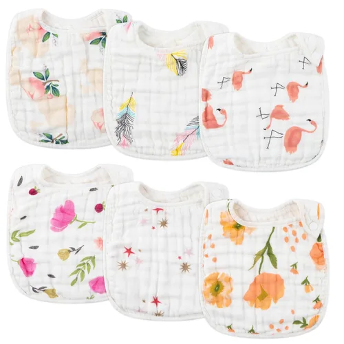 Vista 17 de Zainpe 6 piezas de baberos de algodón de muselina con broches para bebé con patrón de conejo, oso, oveja, pañuelos para babero suaves, absorbentes
