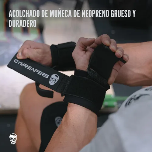 Vista 3 de Ganchos para levantamiento de pesas Gymreapers (par), correas de muñeca de potencia resistentes con soporte de agarre para la mano
