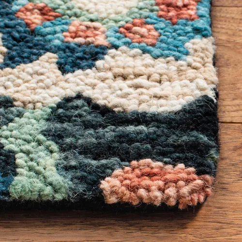 Vista 3 de SAFAVIEH Jardin Collection - Alfombra de pasillo, 2 pies 3 pulgadas x 8 pies, carbón y azul, hecho a mano, lana floral y algodón, ideal para zonas