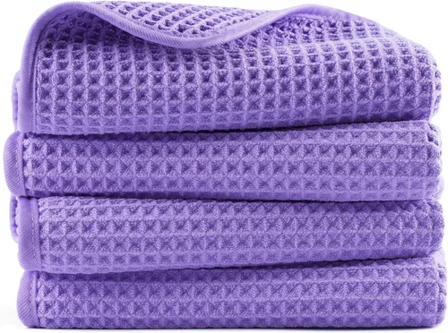 Vista 13 de POLYTE Toalla de mano de microfibra de 430 GSM, sin pelusas, 16 x 30 pulgadas, paquete de 4 (tejido de gofre) Paquete de 4, de gran tamaño, sin