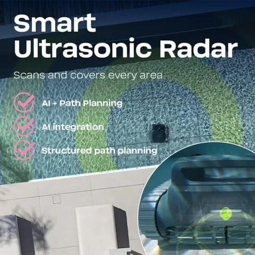 Vista 6 de BWT ES Echo - Limpiador robótico inalámbrico para piscinas, navegación inteligente ultrasónica, batería a prueba de futuro, motores sin escobillas