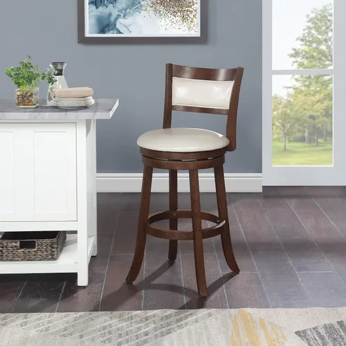 Vista 2 de OSP Home Furnishings Metro - Taburete giratorio de 30 pulgadas con asiento acolchado y reposapiés adjunto, piel sintética color crema con marco