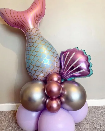Vista 5 de 7 globos de sirena con números para fiesta de cumpleaños de 1, 2, 3, suministros de decoración de cola de sirena para niñas (número 0)