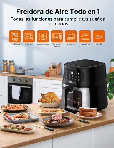 Vista 3 de Freidora de aire, freidora de aire de 6 cuartos de galón portátil con 50 recetas, ajuste de un solo toque con 11 funciones de cocción y recordatorio
