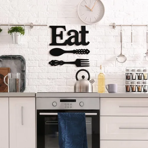 Vista 7 de Jetec Juego de letrero de "Eat", decoración de pared con tenedor y cuchara, decoración de madera rústica, lindas letras "Eat" para cocina y hogar
