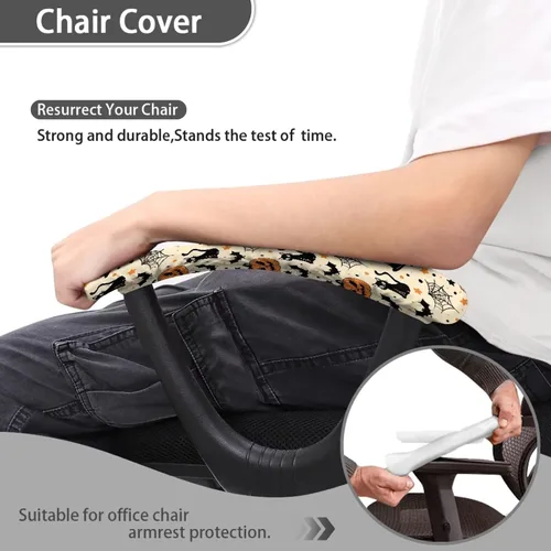 Vista 4 de Fundas para reposabrazos de silla de escritorio con estampado de estrellas de gato, 2 fundas elásticas para reposabrazos de silla de oficina, a