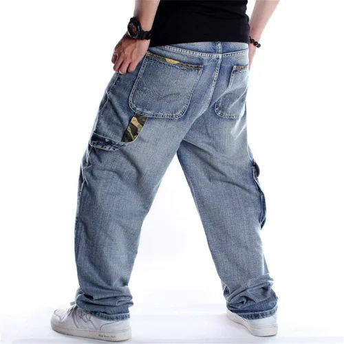 Vista 6 de LUOBANIU Pantalones de mezclilla holgados para hombre, pantalones de hip hop, ajuste holgado, estilo vintage de los años 90, pantalones cargo