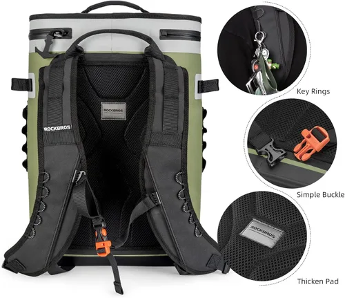Vista 4 de ROCKBROS Enfriador de mochila a prueba de fugas, enfriador de lados suaves, impermeable, aislada, bolsa enfriadora para 36 latas, enfriador suave