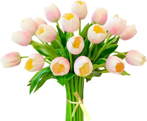 Vista 13 de Real Touch Mesa Tulipán Flores Artificiales Tallo Floral 6 piezas, Decoración del Hogar, Comedor, Sin Jarrón 6 Piezas (blanco)