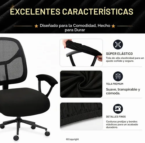 Vista 4 de Fundas de cojín elásticas resistentes al agua para silla de oficina separadas con fundas para reposabrazos, funda universal de elastano para silla