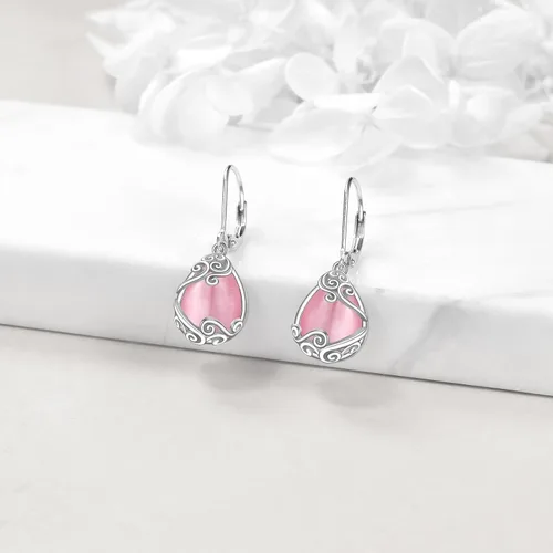 Vista 10 de Aretes colgantes con forma de lágrima de filigrana de piedra lunar de plata de ley 925 con cierre de palanca para mujer, regalos de joyería