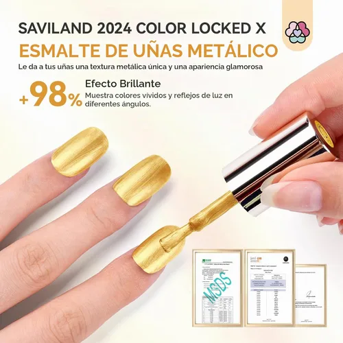 Vista 7 de SAVILAND Esmalte de uñas metálico dorado: esmalte de uñas espejo dorado de secado rápido, esmalte de uñas cromado regular, fácil de usar y quitar