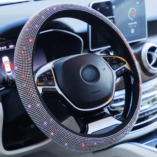 Vista 12 de Funda para volante de coche con brillantes Carwales para mujeres y niñas, accesorios de coche negros con cristal de diamante de 15 pulgadas