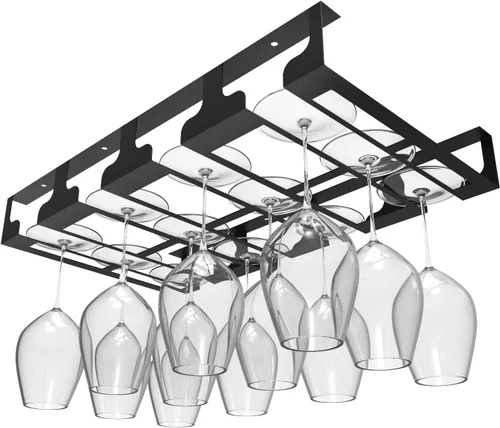 Vista 10 de Soporte para copas de vino – Perchas debajo del estante del gabinete, soporte para copas de vino, soporte de almacenamiento de vasos, organizador