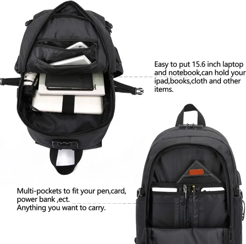 Vista 4 de WENIG - Mochila antirrobo para portátil de viaje con puerto de carga USB y cerradura, mochila de trabajo delgada y resistente al agua para hombres
