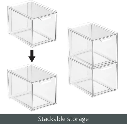 Vista 5 de mDesign Almacenamiento de baño apilable de plástico con cajón organizador extraíble para gabinete, tocador, estante, armario, armario u organización