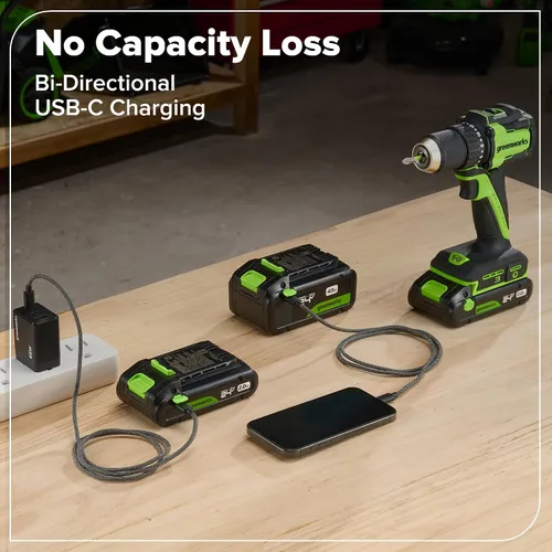 Vista 15 de Greenworks - Taladro inalámbrico sin escobillas de 24 V, 400 pulgadas-libras más combo de destornillador de 1950pulgadas-libras, alto par, ligero